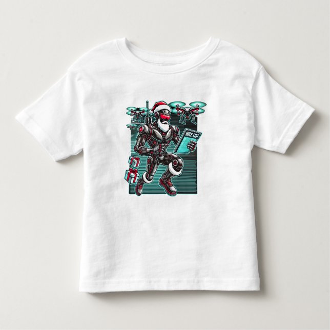 AI Driftsatte Santa Robot med Drones och jul L T Shirt (Framsida)