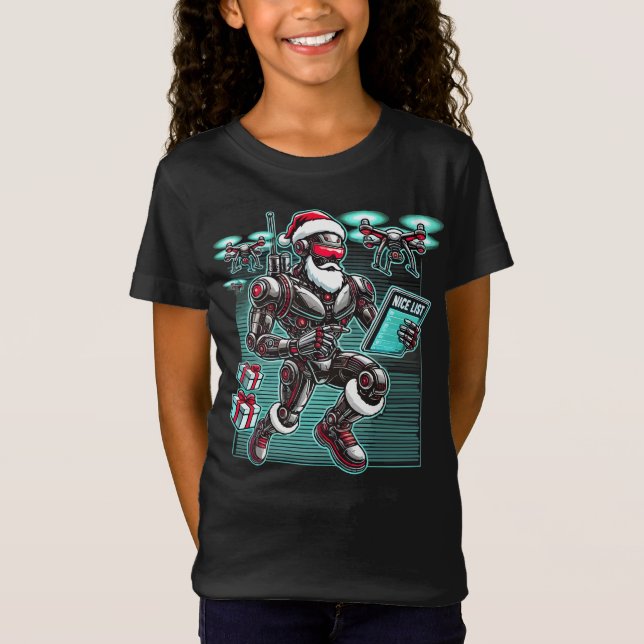 AI Driftsatte Santa Robot med Drones och jul L T Shirt (Framsida)