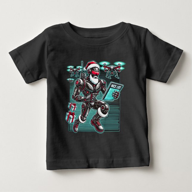 AI Driftsatte Santa Robot med Drones och jul L T Shirt (Framsida)