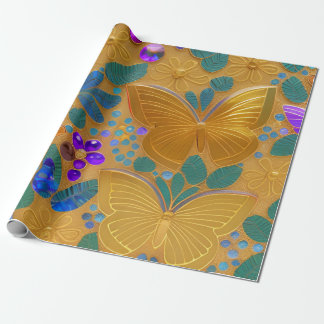AI Genererad - Golden Butterflies Decorative Art Presentpapper