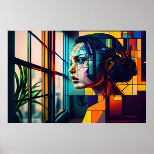 Ai-genererad mysterisk kvinna som modern konst poster