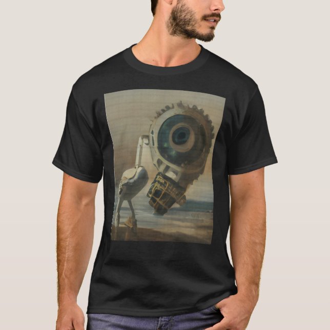 AI-genererad robot fiskmås, oljemålning stil Gra T Shirt (Framsida)