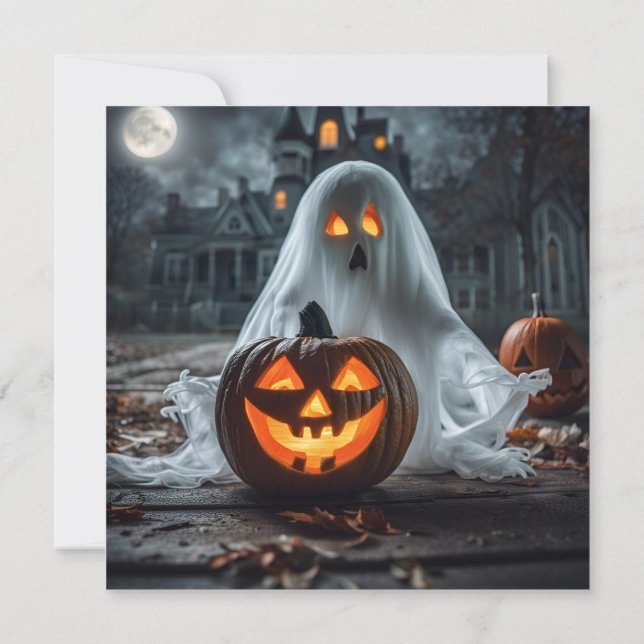 AI Genererad Spooky Ghost Halloween Inbjudningar (Baksida)