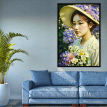 AI-genererad vacker Blommigt KVAN Art Porträtt