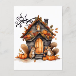 AI-genererad vattenfärg för höstekorrar Vykort