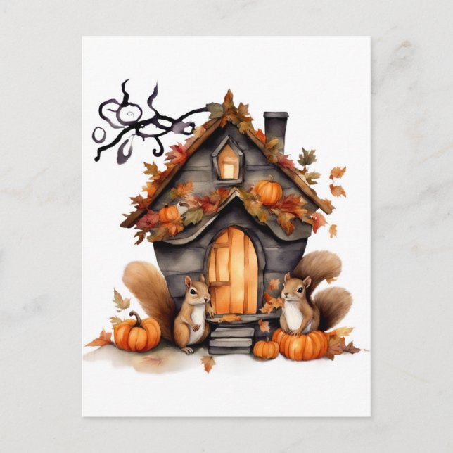 AI-genererad vattenfärg för höstekorrar Vykort (Framsida)