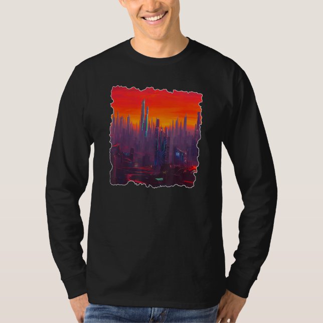 AI-genererade designidéer  Utopia Cyberpunk Stadss T Shirt (Framsida)