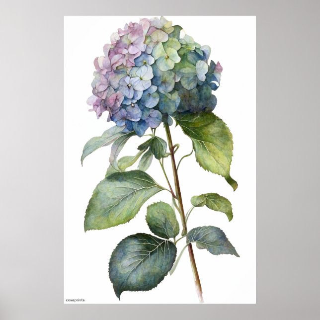 AI genererade konsblått Hydrangea-vintagens väggko Poster (Framsidan)