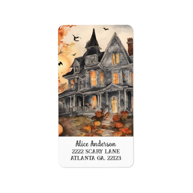 AI genererade taloky Old House Halloween Adressetikett (Framsidan)