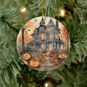 AI genererade taloky Old House Halloween Julgransprydnad Keramik