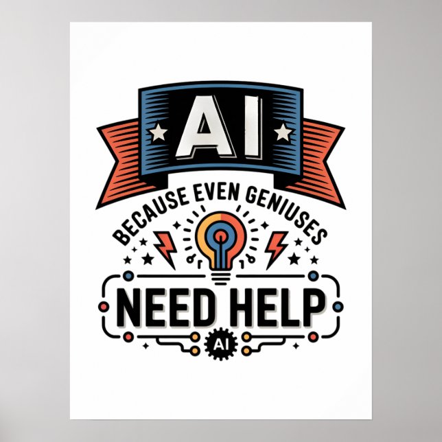 AI Genius Humor Tech Quote Design Poster (Framsidan)