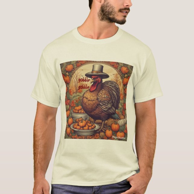 AI Gobble Gobble Thanksgiving T-Shirt (Framsida)