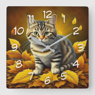 AI Grå Tabby Katt Fyrkantig Klocka