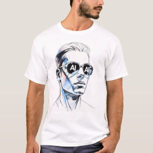 AI i Ögon - Bold Line Art med subtle Tech De T Shirt