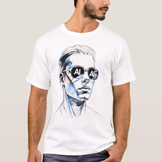 AI i Ögon - Bold Line Art med subtle Tech De T Shirt (Framsida)