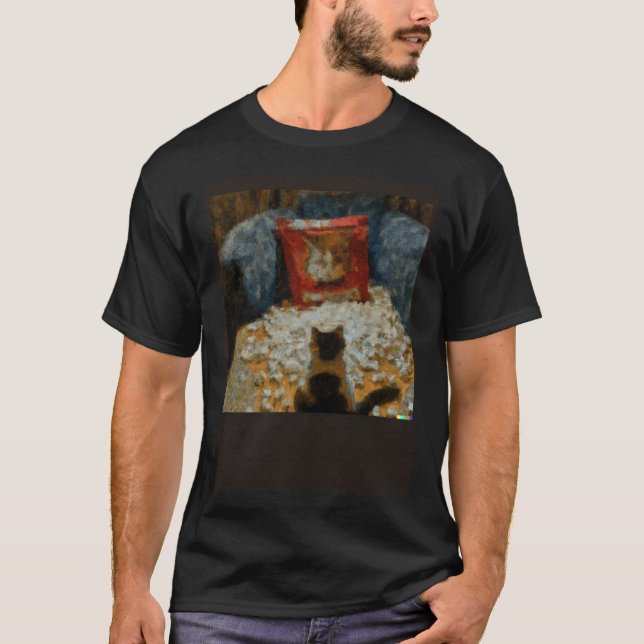 AI Impressionist  Katt som äter popcorn T Shirt (Framsida)