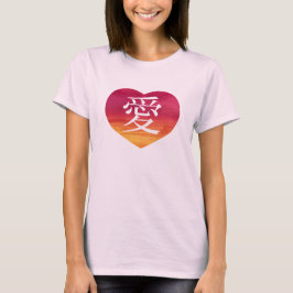 Ai (Kärlek) Watercolor Heart Japanska Kanji Tee Shirt