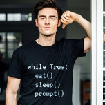 AI-kodningen T Shirt<br><div class="desc">För det snabba ingenjör som lever i en evig koffein- och kreativitetsslinga, är denna minimalistiska AI T-shirt nagel det kallare livet. Med frasen True: eat(); sov(); prompt(); i pixel-stil-teckensnitt är det perfekten för utvecklare, tech älskare och för alla som befinner sig djupt i matrisen. Den svartvita designen lägger till en...</div>