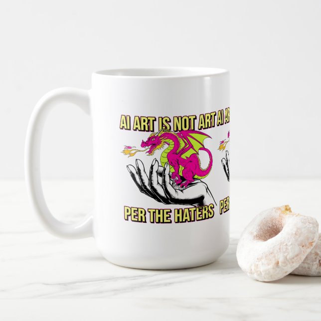 AI-konst är inte konst enligt hatarnas drakar Kaffemugg (Med munk)