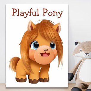 AI-konst för Cute Tecknad Horse Illustration Poster