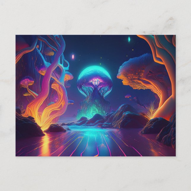 AI Neon Träd Vykort (Framsida)