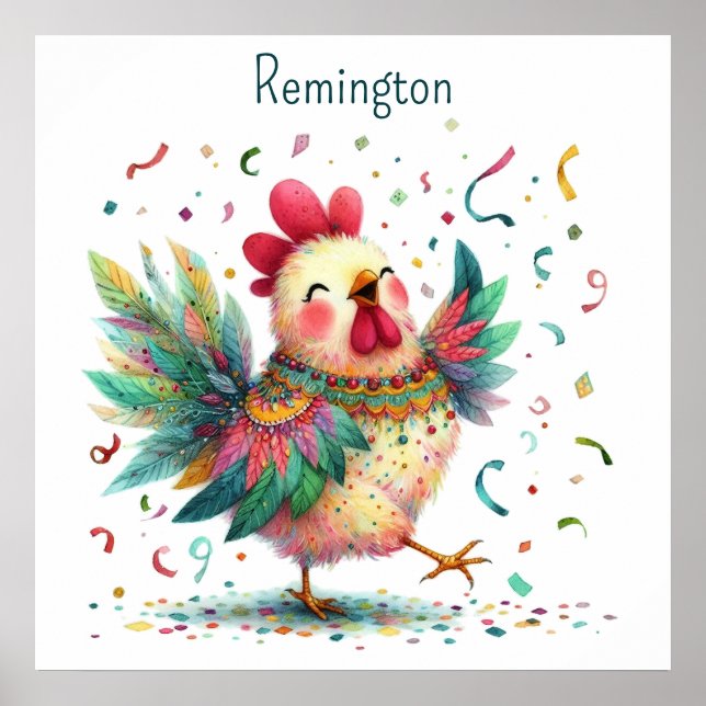 AI Nursery Art Folk Art Stil Chicken eller Tupp Poster (Framsidan)