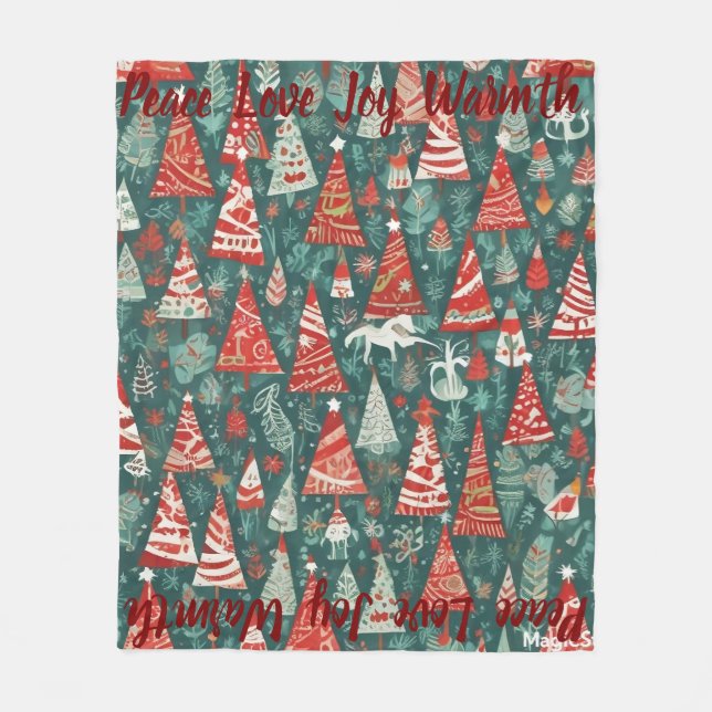 AI Peace Kärlek Joy Warmth Julgran Blanket Fleecefilt (Framsidan)