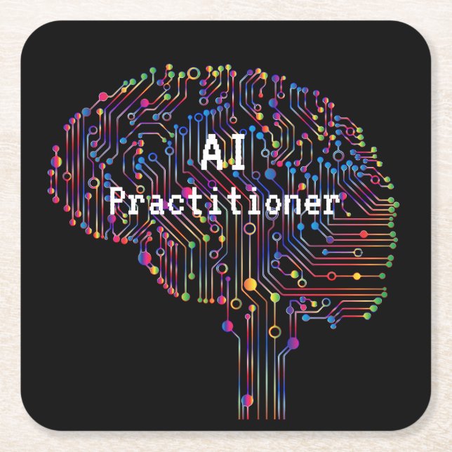AI Practister of Artificial Intelligence Tech Underlägg Papper Kvadrat (Framsidan)