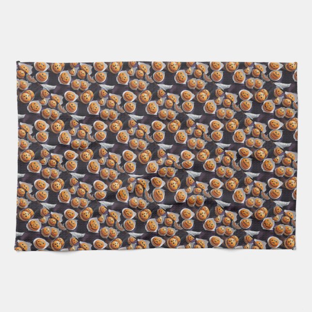 AI Pumpkin Jack o lantern Treats Kitchen Towel Kökshandduk (Horisontell)