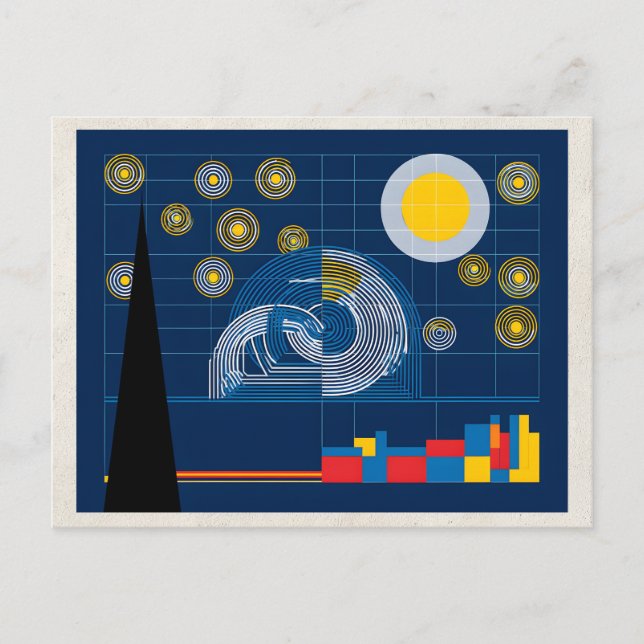 AI Remix Konstverk Bauhaus Nattlandskap Vykort (Framsida)