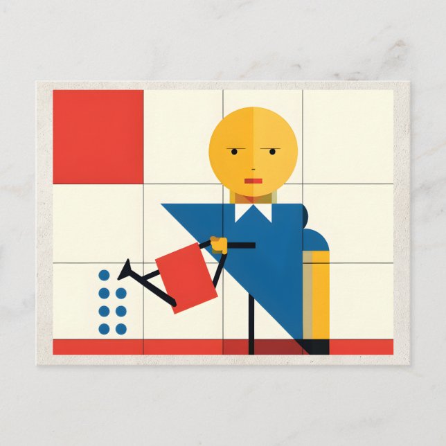 AI Remix Konstverk Bauhaus Trädgårdsflicka Vykort (Framsida)
