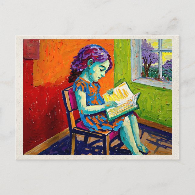 AI Remix Konstverk Fauvism Flicka Vykort (Framsida)