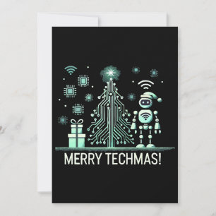 AI Robot med Tech Julgran - Merry Techmas Inbjudningar