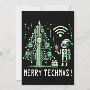 AI Robot med Tech Julgran - Merry Techmas Inbjudningar