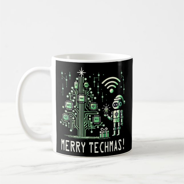 AI Robot med Tech Julgran - Merry Techmas Kaffemugg (Vänster)
