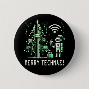 AI Robot med Tech Julgran - Merry Techmas Knapp