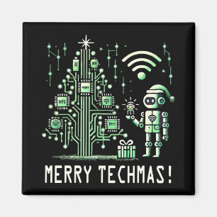 AI Robot med Tech Julgran - Merry Techmas Magnet