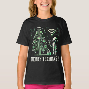 AI Robot med Tech Julgran - Merry Techmas T Shirt