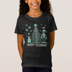 AI Robot med Tech Julgran - Merry Techmas T Shirt