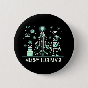 AI-robot med teknisk julgran – God Techmas Knapp