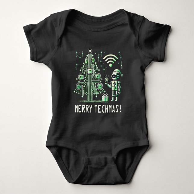 AI-robot med teknisk julgran – God Techmas T Shirt (Framsida)