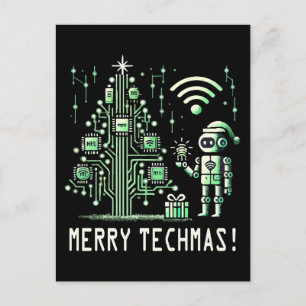 AI-robot med teknisk julgran – God Techmas Vykort