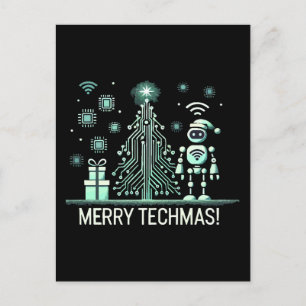 AI-robot med teknisk julgran – God Techmas Vykort