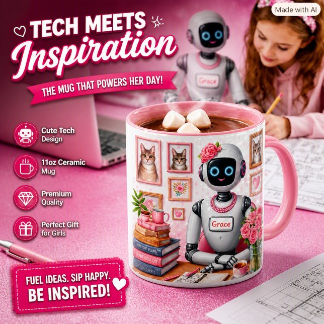 AI Robot Tech Tjej Rosa Robotik Present Mugg (Skapare uppladdad)
