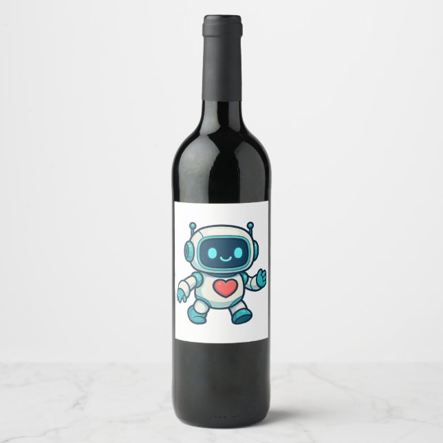 AI & Robotkaraktärer Vinflaska Etikett (Framsida)