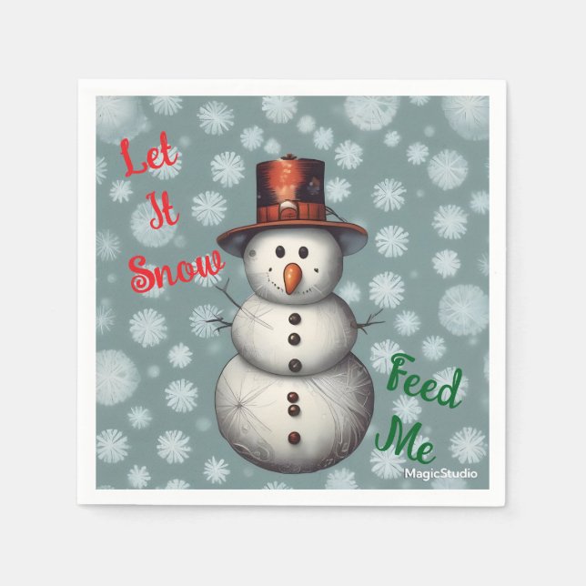 AI Snowman Let it Snow Feed Me Holiday Napkins Pappersservett (Framsidan)