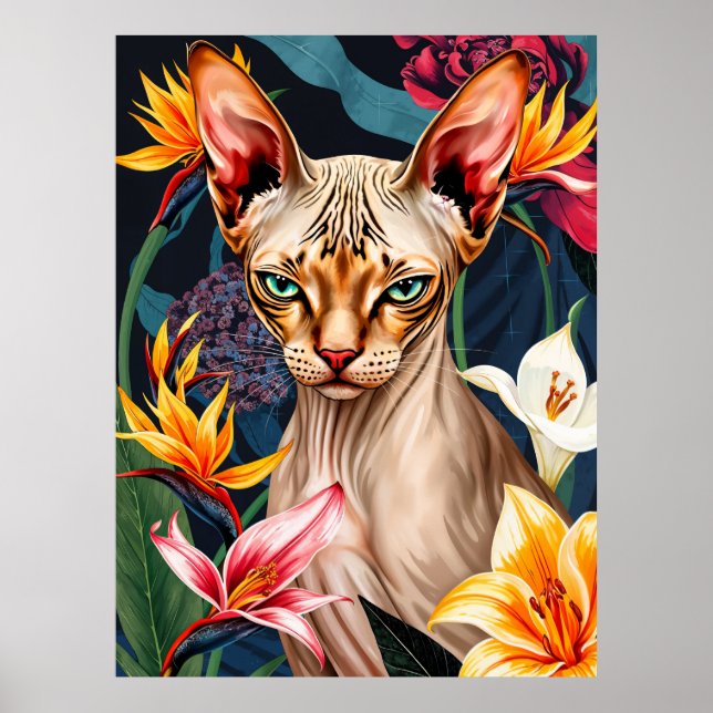 AI Sphynx Katt Porträtt – Djärv & Färgrik Konst Poster (Framsidan)