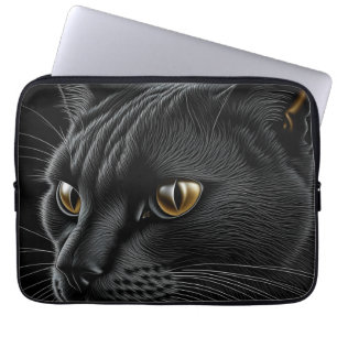 AI Svart Katt med Gula Ögon Laptop Fodral