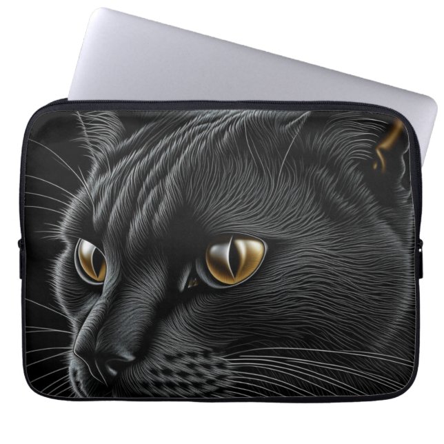 AI Svart Katt med Gula Ögon Laptop Fodral (Framsidan)