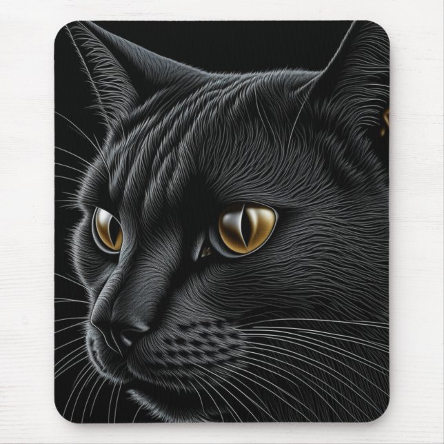 AI Svart Katt med Gula Ögon Musmatta (Framsidan)